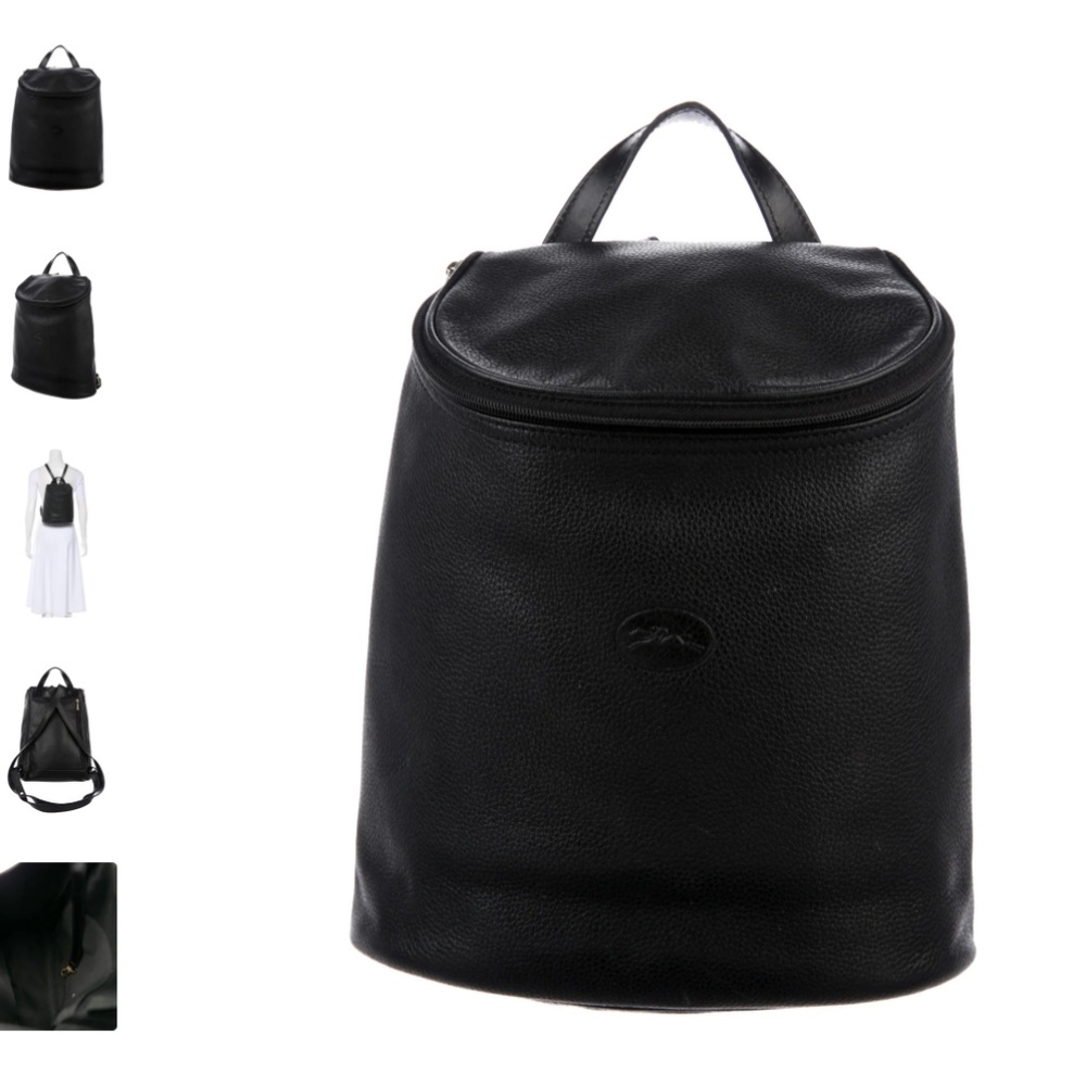 Longchamp black pebbled leather backpack
